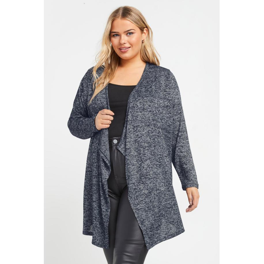 Yours Zacht Vest Met Watervalontwerp In Gemêleerd Donkerblauw Size 54-56 Blauw