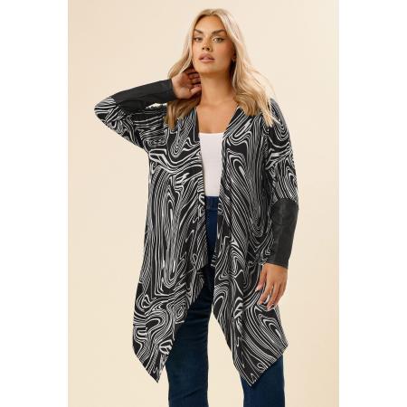Yours Curve Zwart Abstract Kunstleren Mouw Cardigan Size 58-60