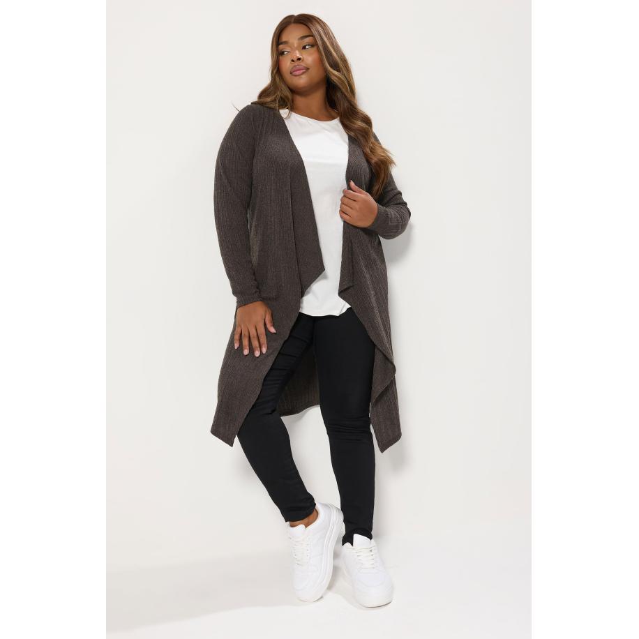 Yours Curve Bruin Geribbeld Midaxi Waterval Cardigan Size 62-64 Bruin