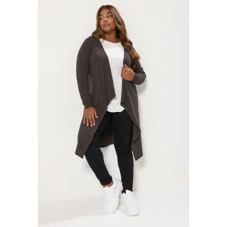 Yours Curve Bruin Geribbeld Midaxi Waterval Cardigan Size 62-64