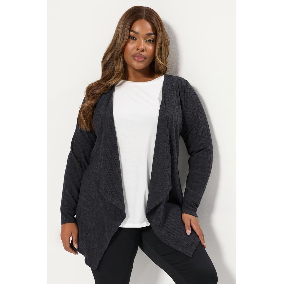 Yours Curve Antracietgrijze Geribbelde Waterfallcardigan Size 62-64 Grijs