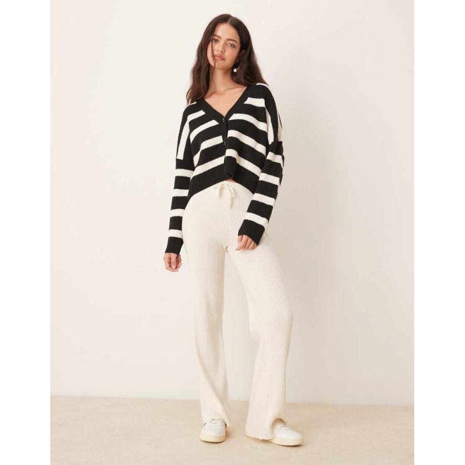 Pimkie Gestreept vest met V-hals, textuur en knopen in zwart-wit Zwart