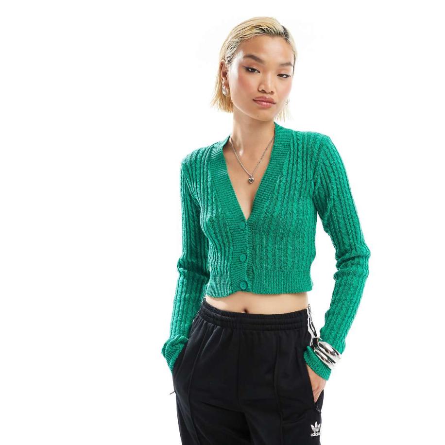 Glamorous Aansluitend gebreid vest met kabels in groen-Grijs Grijs