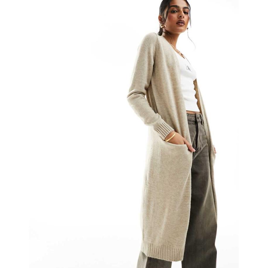 Vila Lang vest in beige-Neutraal Multicolor