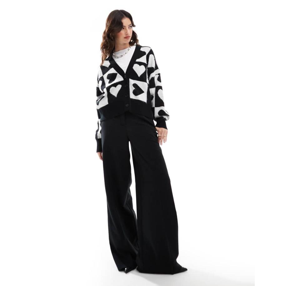 French Connection Gebreid vest met hartjes in zwart en wit-Veelkleurig Multicolor