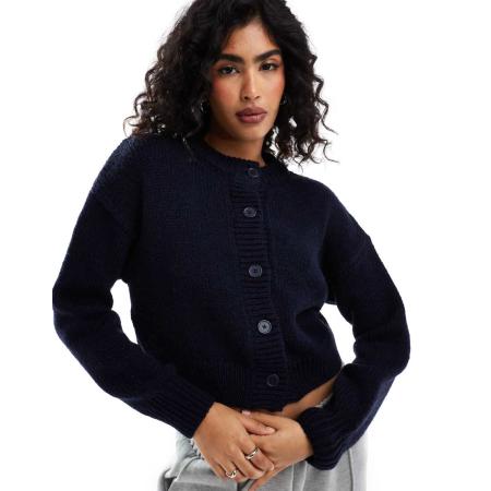 ASOS DESIGN Cropped vest met ronde hals in marineblauw