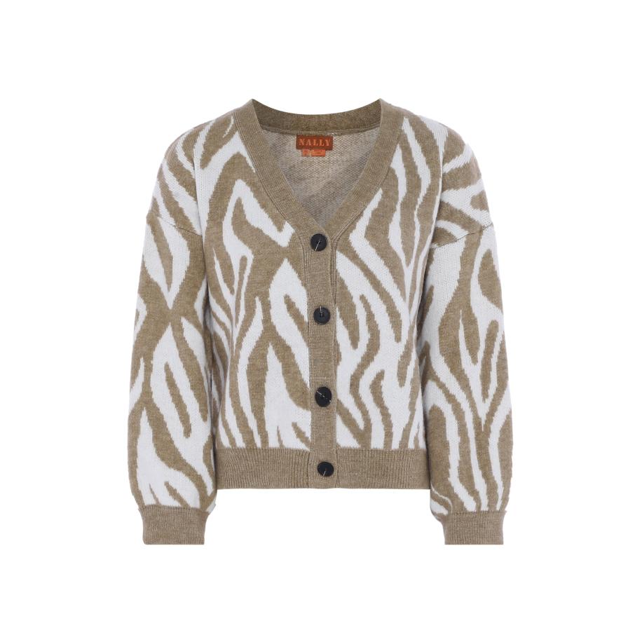 NALLY NALLY Gebreid vest donkerbeige / wit -