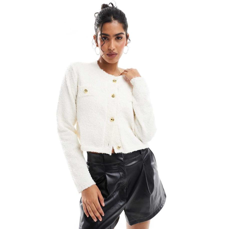 Style Cheat Gebreid vest met popcorn textuur in crème-Wit Wit