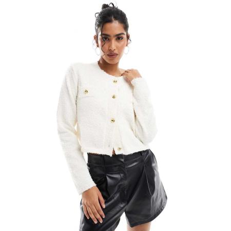 Style Cheat Gebreid vest met popcorn textuur in crème-Wit