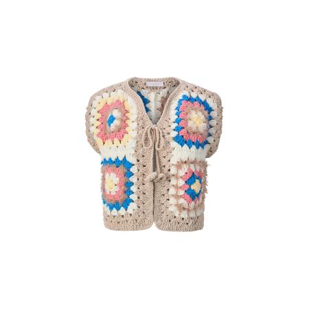 Rich & Royal Rich & Royal Gebreide bodywarmer beige / blauw / lichtgeel / rosa