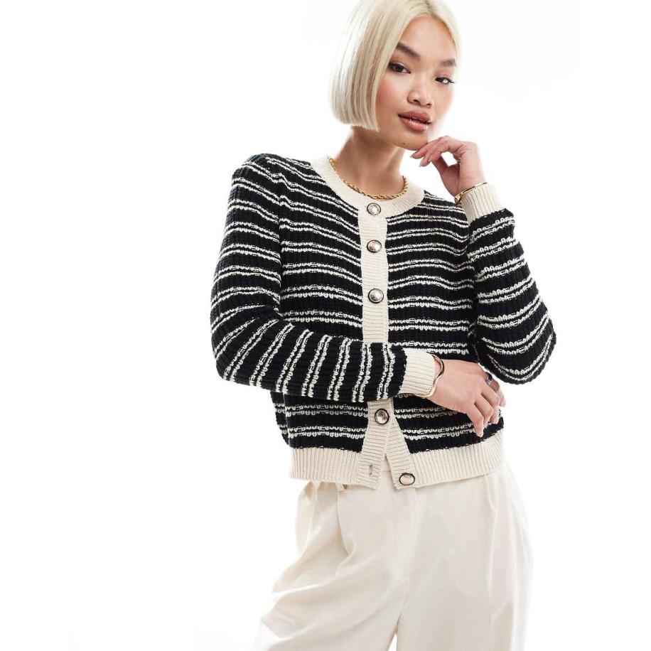 Vero Moda Vest met gouden knopen en zwart-witte strepen Zwart