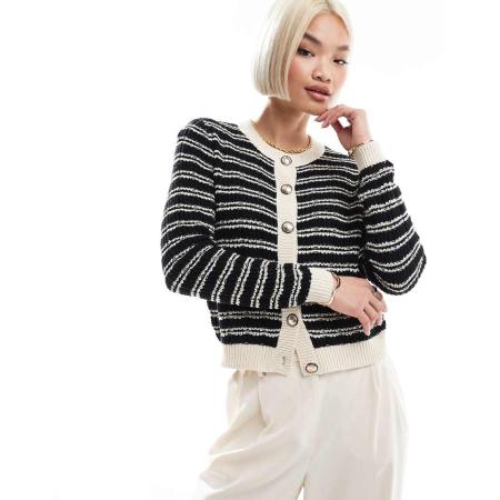 Vero Moda Vest met gouden knopen en zwart-witte strepen