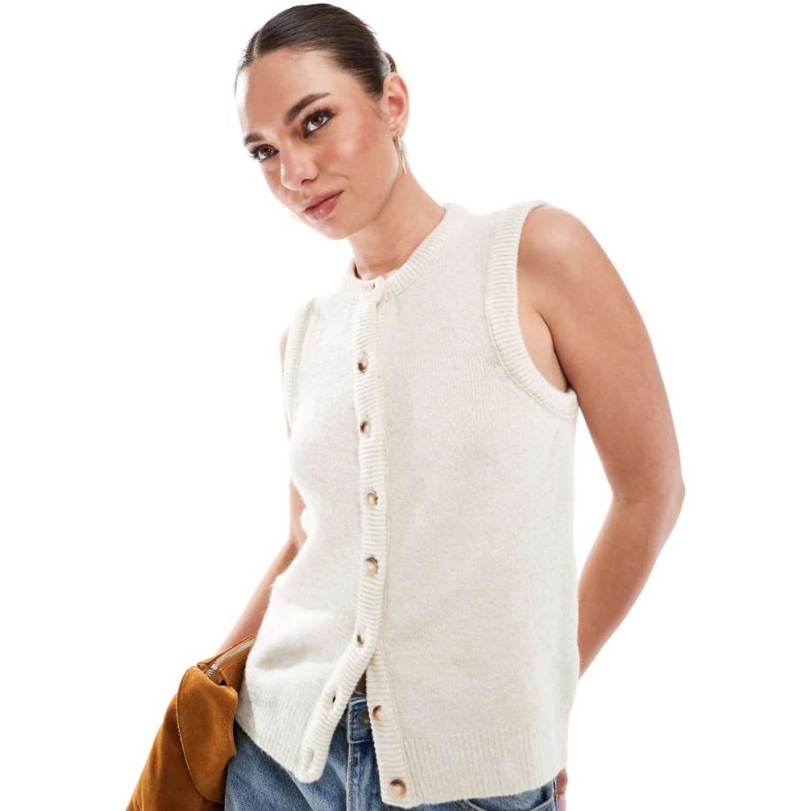 Stradivarius Gebreid mouwloos vest in ecru-Neutraal Multicolor