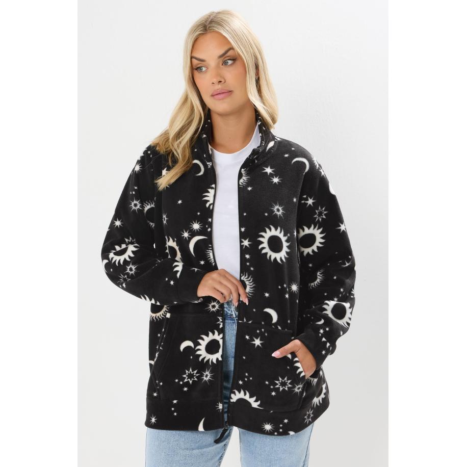 Yours Curve Zwarte Celestial Fleecejas Met Ritssluiting Size 58-60 Zwart
