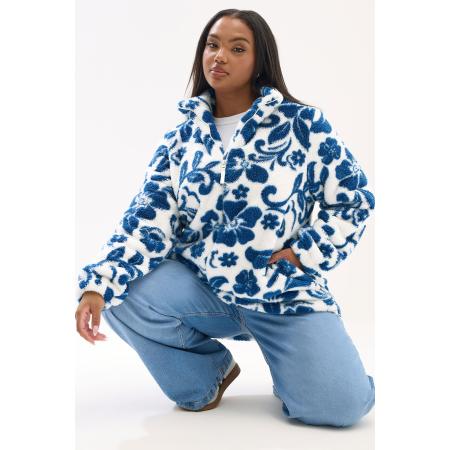 Yours Curve Witte Fleecejas Met Bloemenprint Size 62-64