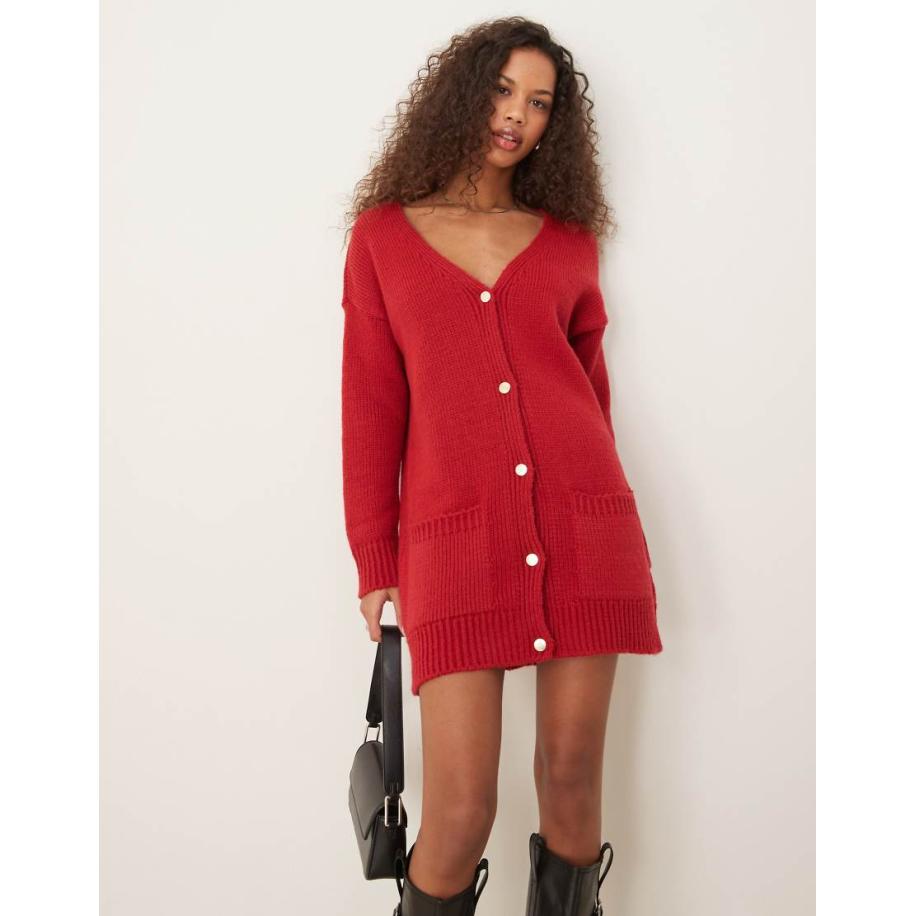 Miss Selfridge Oversized vest jurk met lange pasvorm in rood Rood