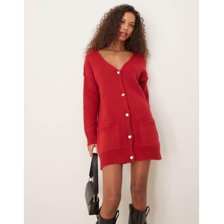 Miss Selfridge Oversized vest jurk met lange pasvorm in rood