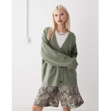 Monki Gebreid vest met knopen aan de voorkant in lichtgroen