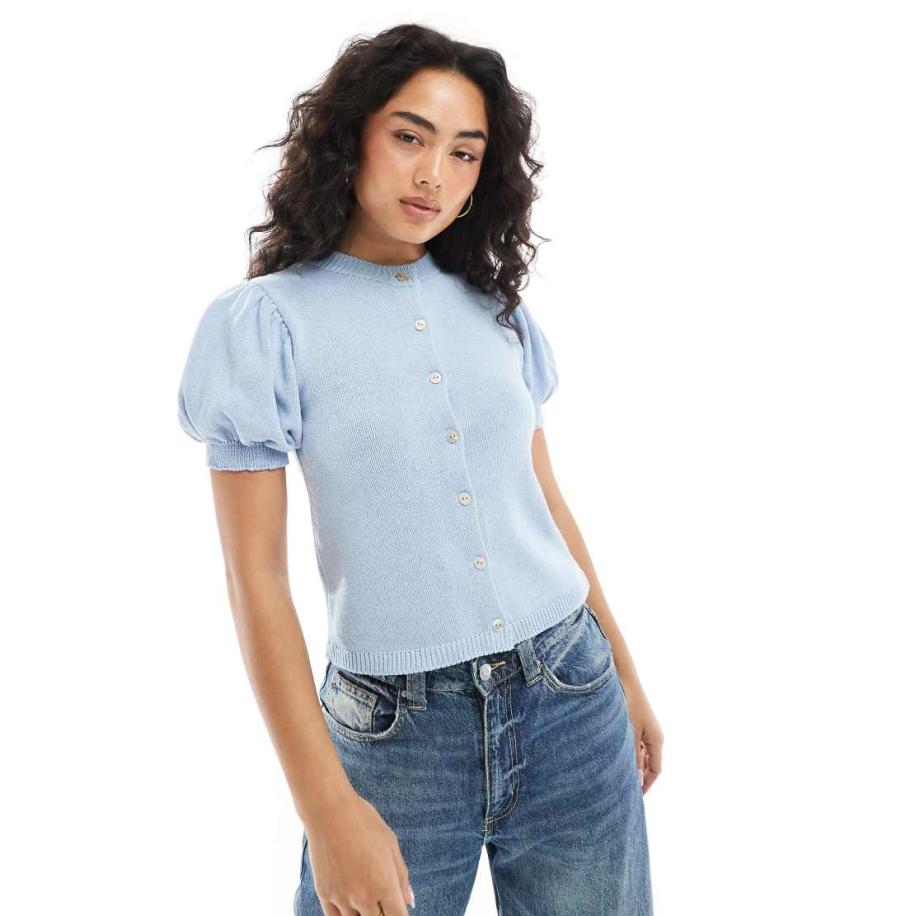 ASOS DESIGN Vest met pofmouwen in lichtblauw Blauw