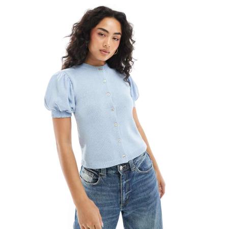 ASOS DESIGN Vest met pofmouwen in lichtblauw