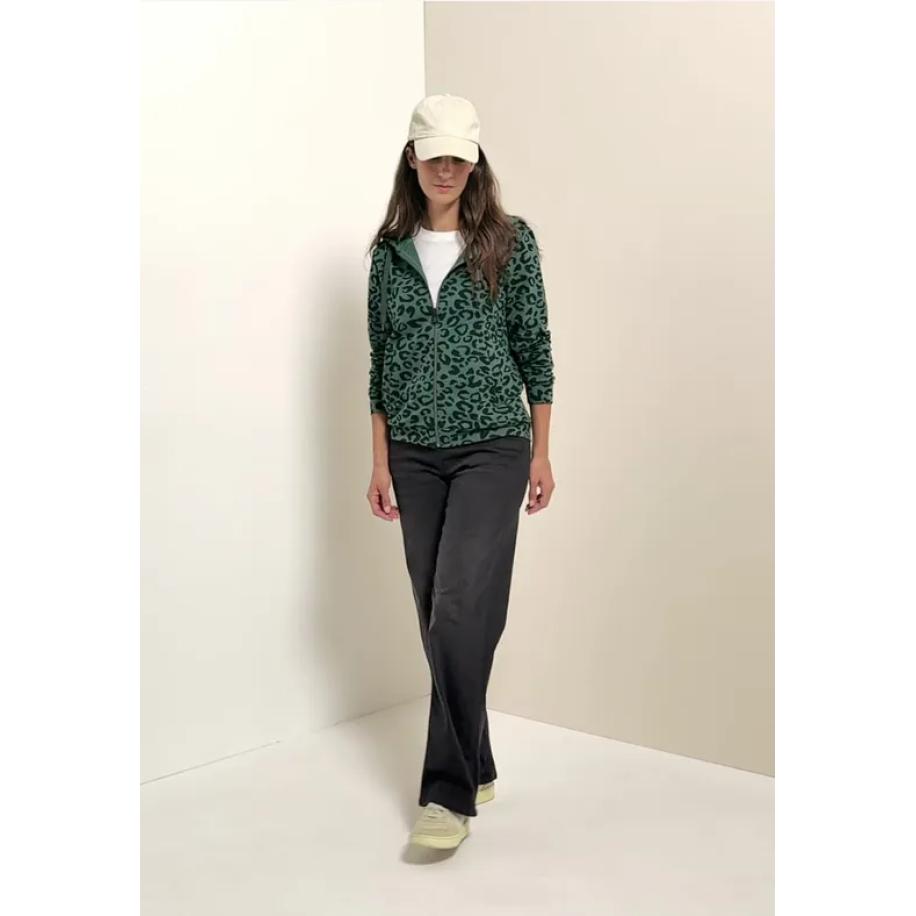 CECIL Jas met capuchon en leopatroon Groen