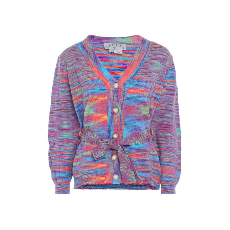 Tanuna Tanuna Gebreid vest lichtblauw / geel / donkerlila / oranjerood -