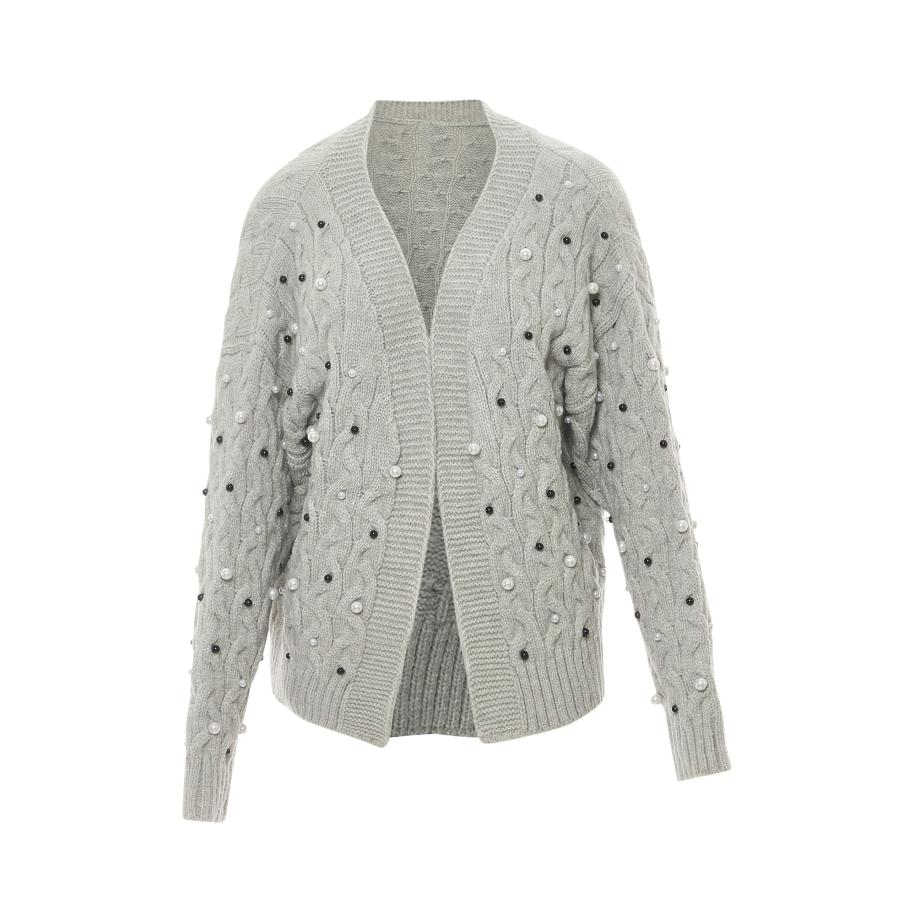 Faina faina Gebreid vest lichtgrijs / zwart / parelwit -