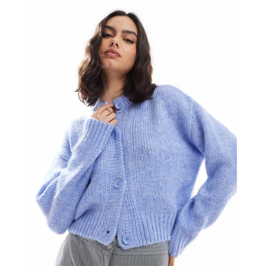 ASOS DESIGN Los gebreid vest met ronde hals in babyblauw Blauw