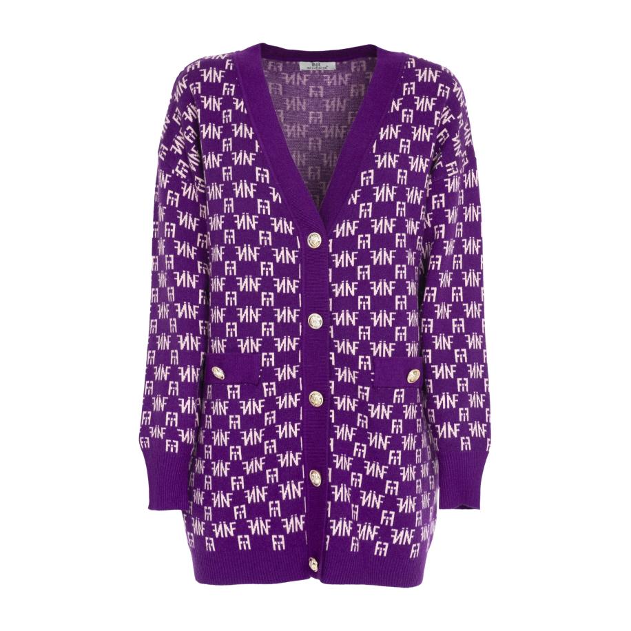 Influencer Influencer Gebreid vest donkerlila / offwhite -