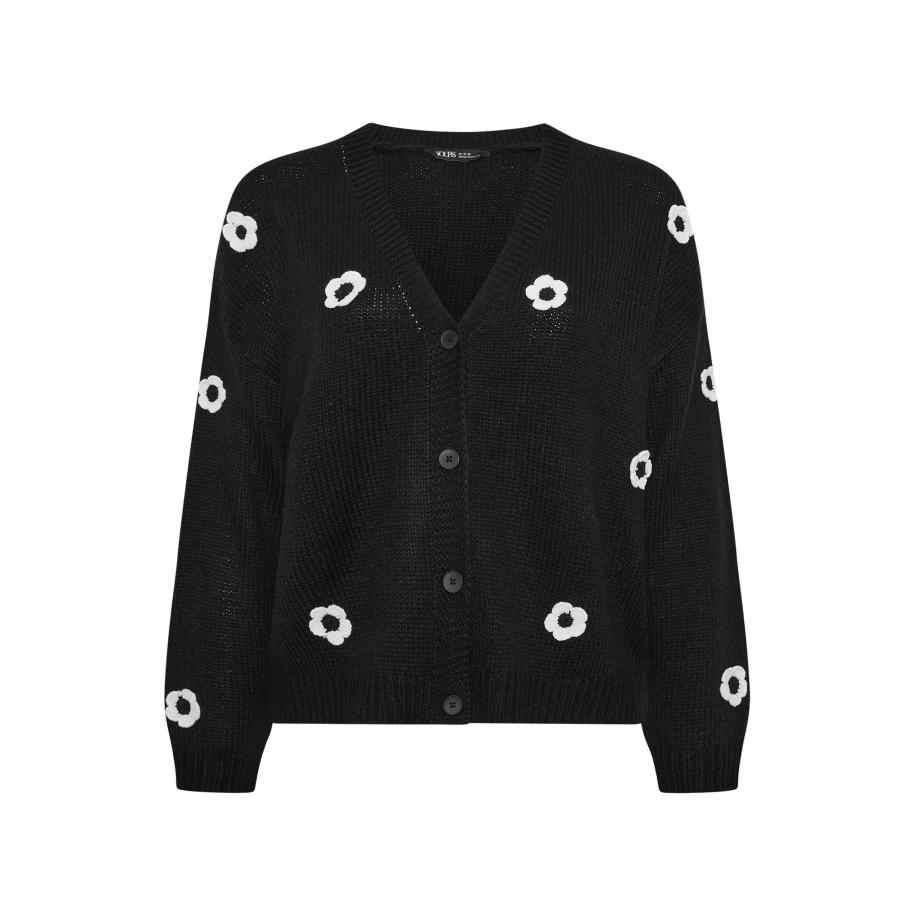 Yours Curve Zwarte Applique Bloemen Cardigan Size 58-60 Zwart