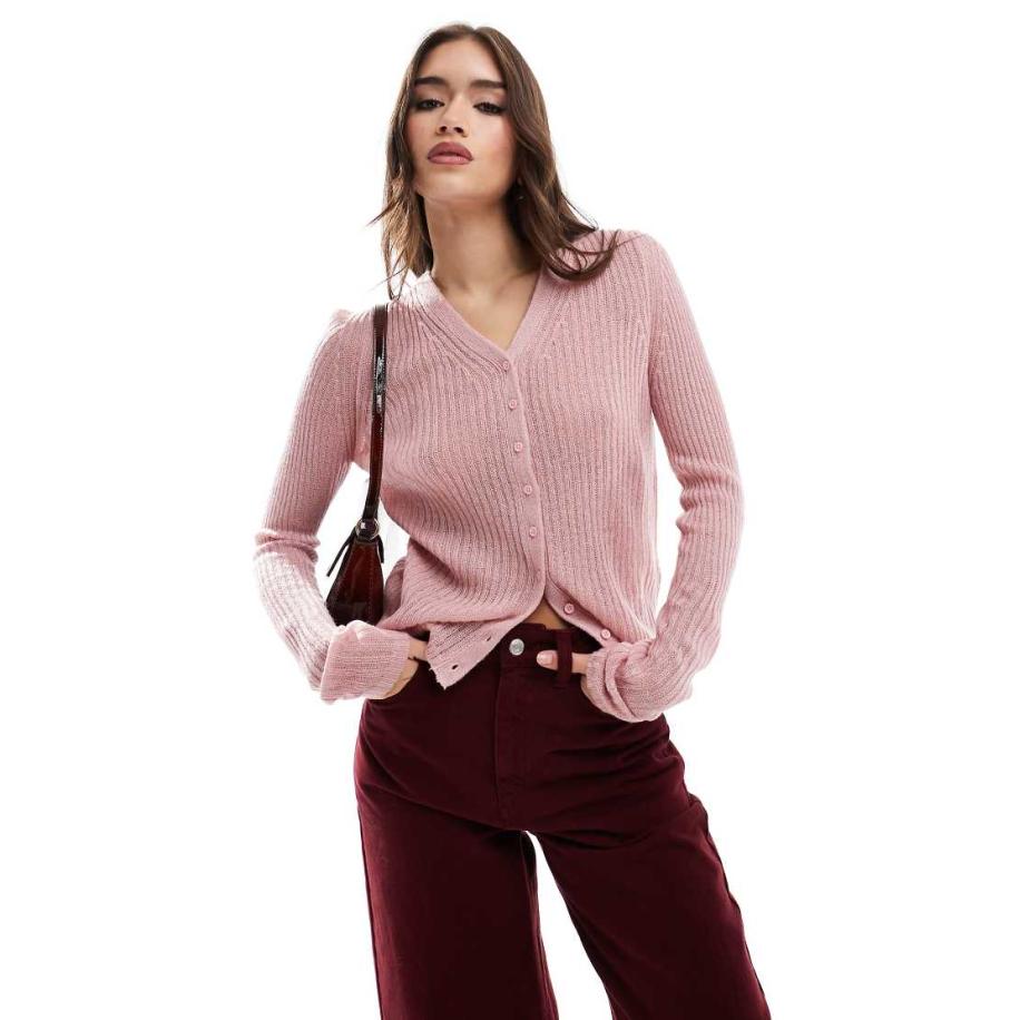 ASOS DESIGN Fijngebreid vest met hoge V-hals in roze Roze