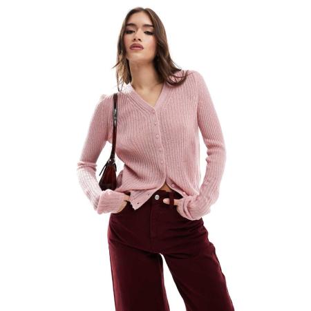 ASOS DESIGN Fijngebreid vest met hoge V-hals in roze