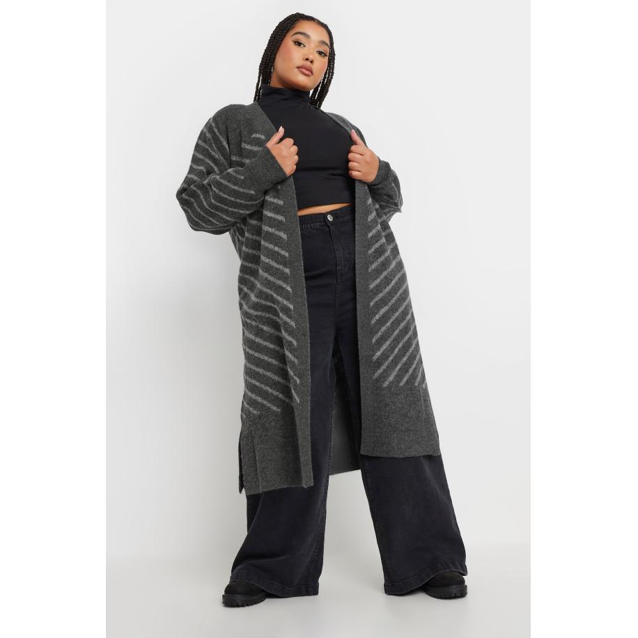 Yours Lang Vest Met Gestreept Ontwerp In Grijs Size 58-60 Grijs