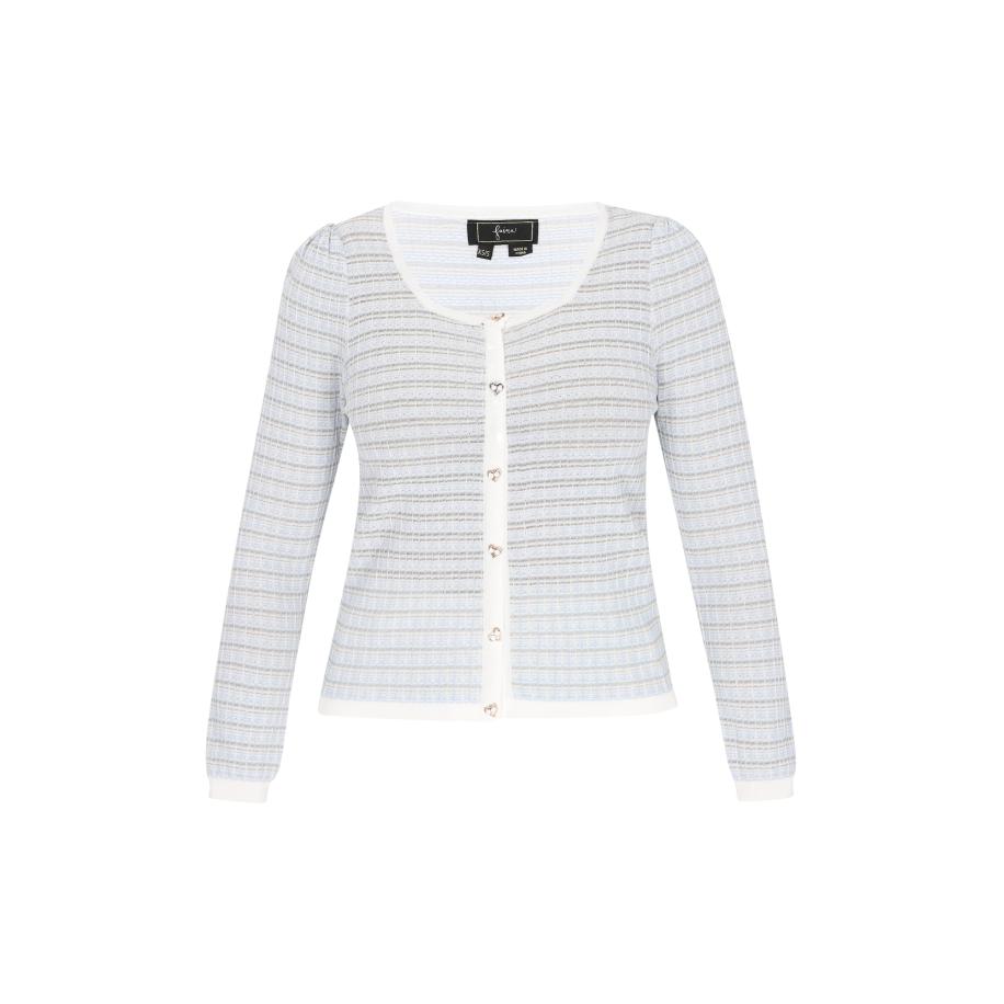 Faina faina Gebreid vest pastelblauw / grijs / wit -