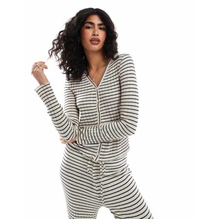 Pieces Gestreept vest van jersey met lange mouwen in zwart-wit, deel van co-ord set-Neutraal