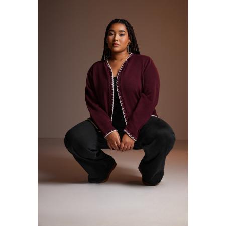 Yours Gebreid Vest Met Geschulpte Randen In Bordeauxrood Size 62-64