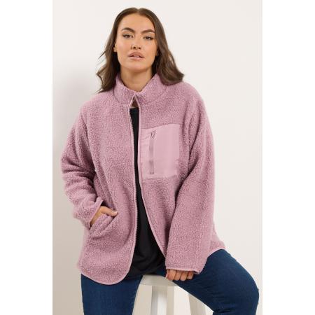 Yours Curve Roze Teddy Fleecejas Met Zakken Size 62-64