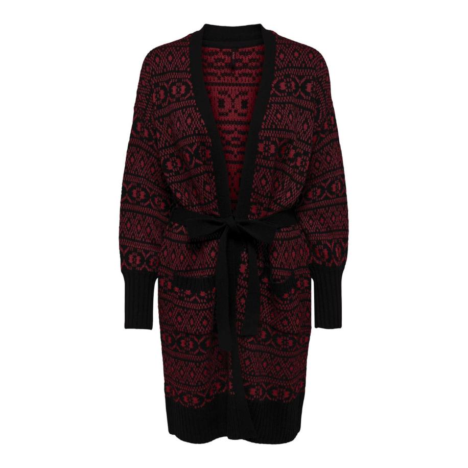 Only ONLY Gebreid vest ONLSIGRUN wijnrood / zwart -