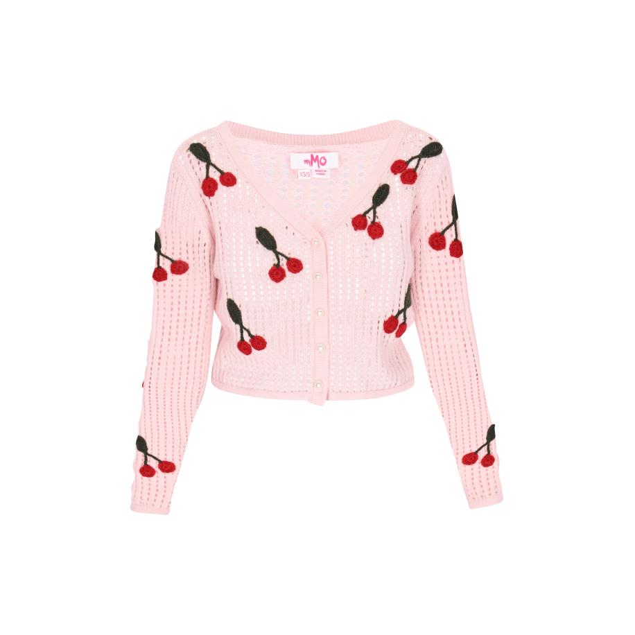 MYMO MYMO Gebreid vest donkergroen / rosa / rood -