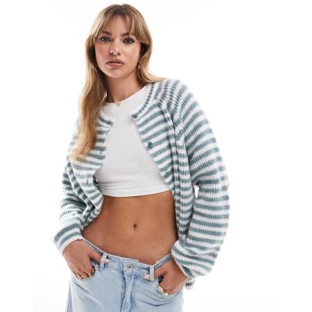 ASOS DESIGN Gebreid gestreept vest met raglanmouwen in blauw-Veelkleurig