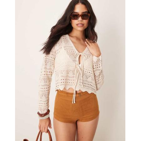 JDY Gehaakt vest met gestrikte voorkant in beige-Neutraal