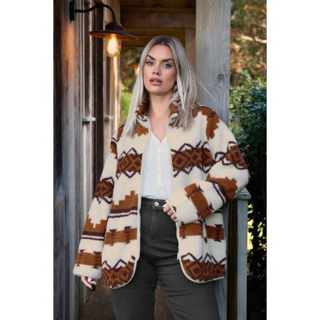 Yours Curve Chocoladebruine Fairisle Borg Fleece Jas Size 58-60