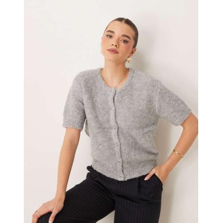 Gina Tricot Superzacht gebreid vest met korte mouwen en textuur in grijs