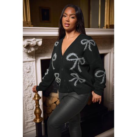 Yours Curve Zwart Tinsel Strik Cardigan Size 58-60