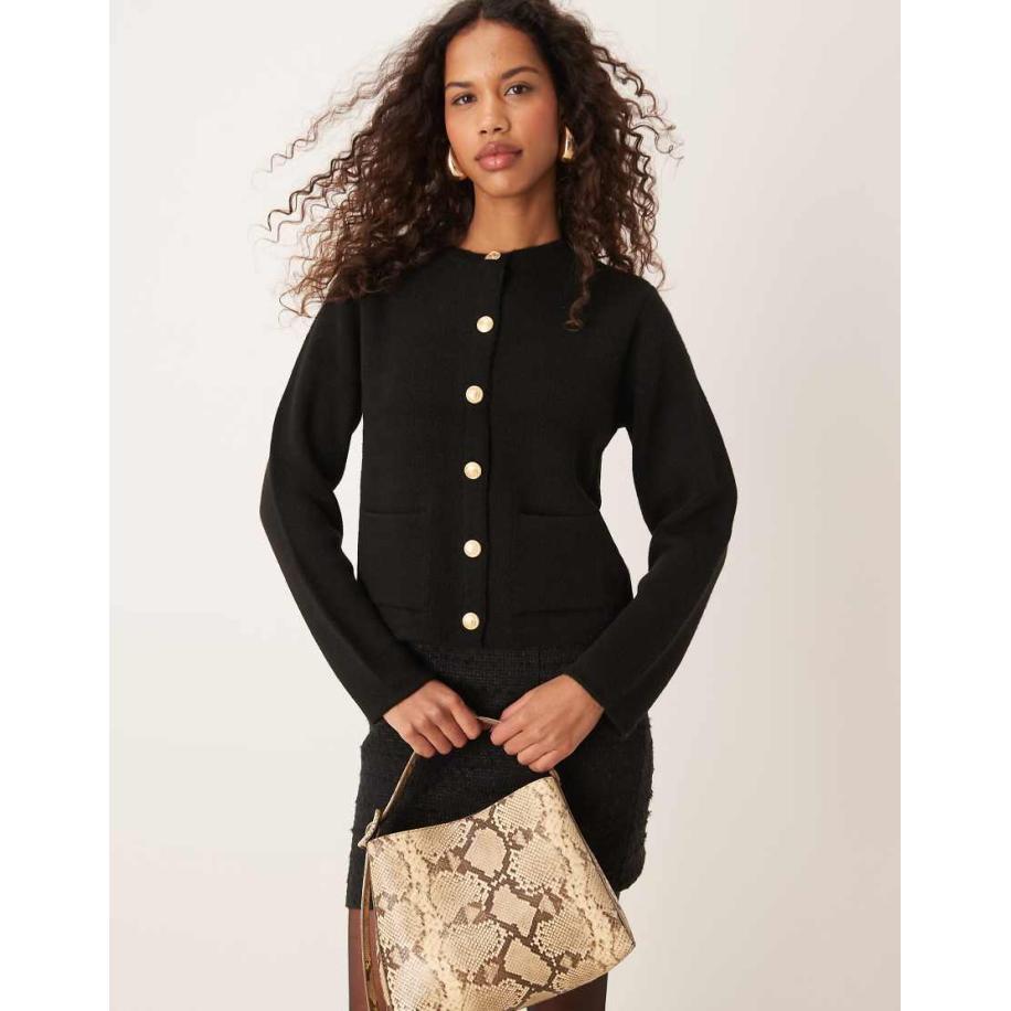JDY Vest met O-hals en knopen in zwart Zwart