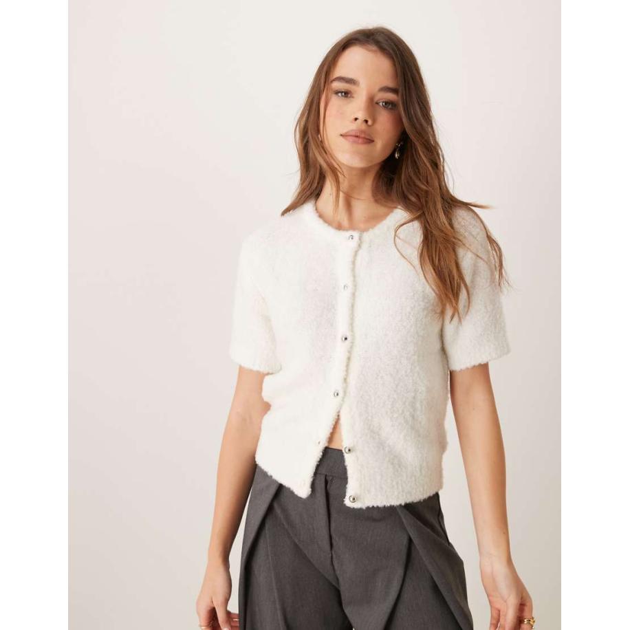 Gina Tricot Superzacht gebreid vest met korte mouwen en textuur in gebroken wit Wit