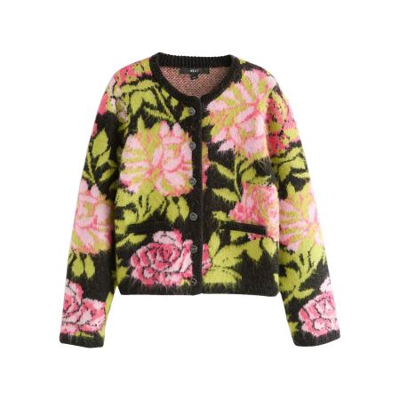 Next Next Gebreid vest olijfgroen / rosa / lichtroze / zwart