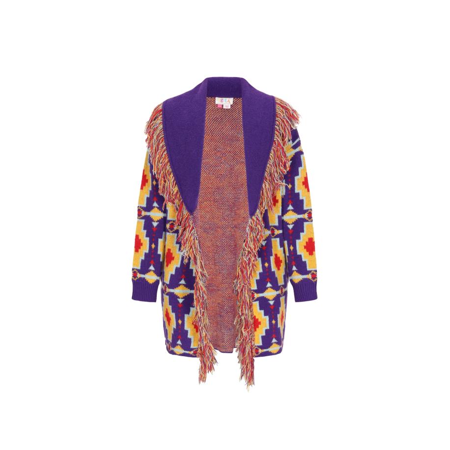 IZIA IZIA Gebreid vest lichtblauw / geel / lila / oranjerood -