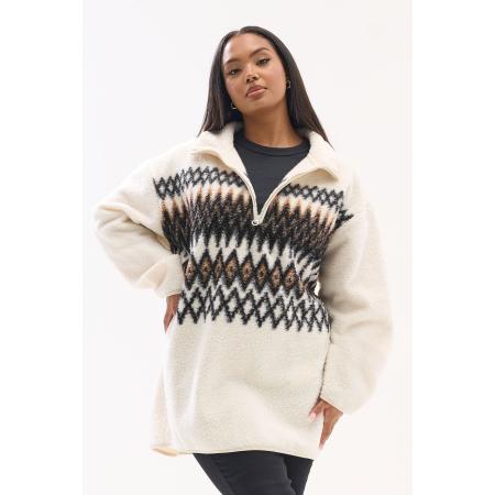 Yours Curve Naturelbruine Fairisle Kwartrits Fleece Size 54-56