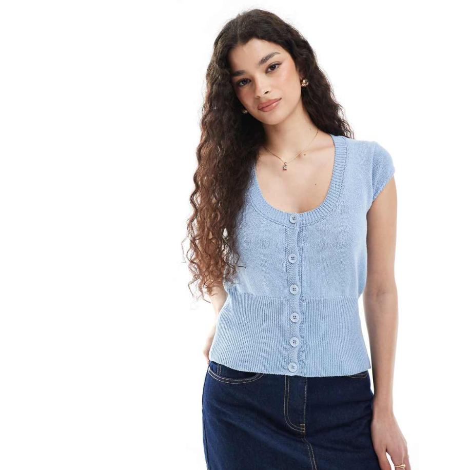 ASOS DESIGN Gebreid vest met kapmouw in lichtblauw Blauw